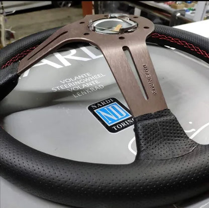 NARDI Universal Bronze Titanium Frame Black Leather Steering Wheel