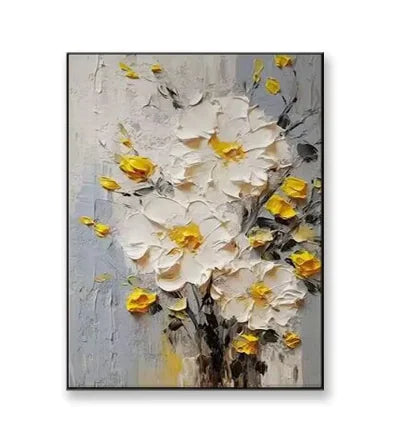 Nordic Abstract Cream & Gold Floral Hand-Painted Oil Paintings