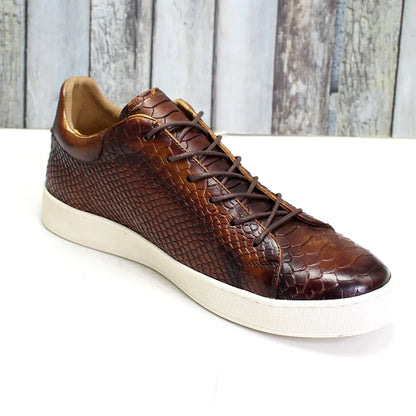 Derby Crocodile Embossed Flat Leather Sneakers