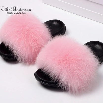 Fox Fur Slide Slippers