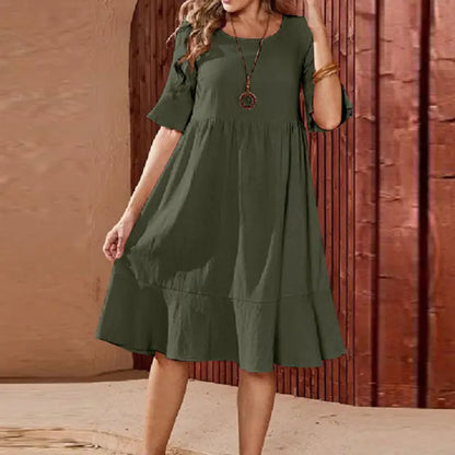 Babydoll Pleated Midi Dress