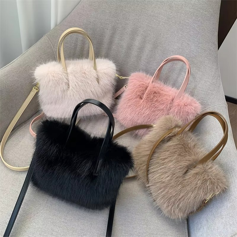 Faux Fox Fur Crossbody Tote Bags