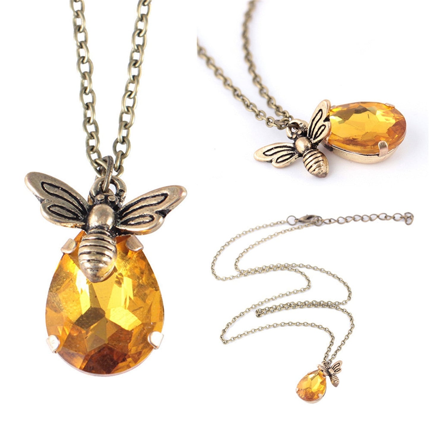 Vintage Amber & Bee Crystal Pendants