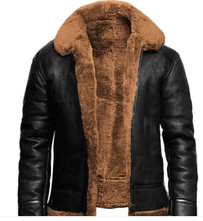 B3 Bomber Black Pilot Leather Fur Jackets