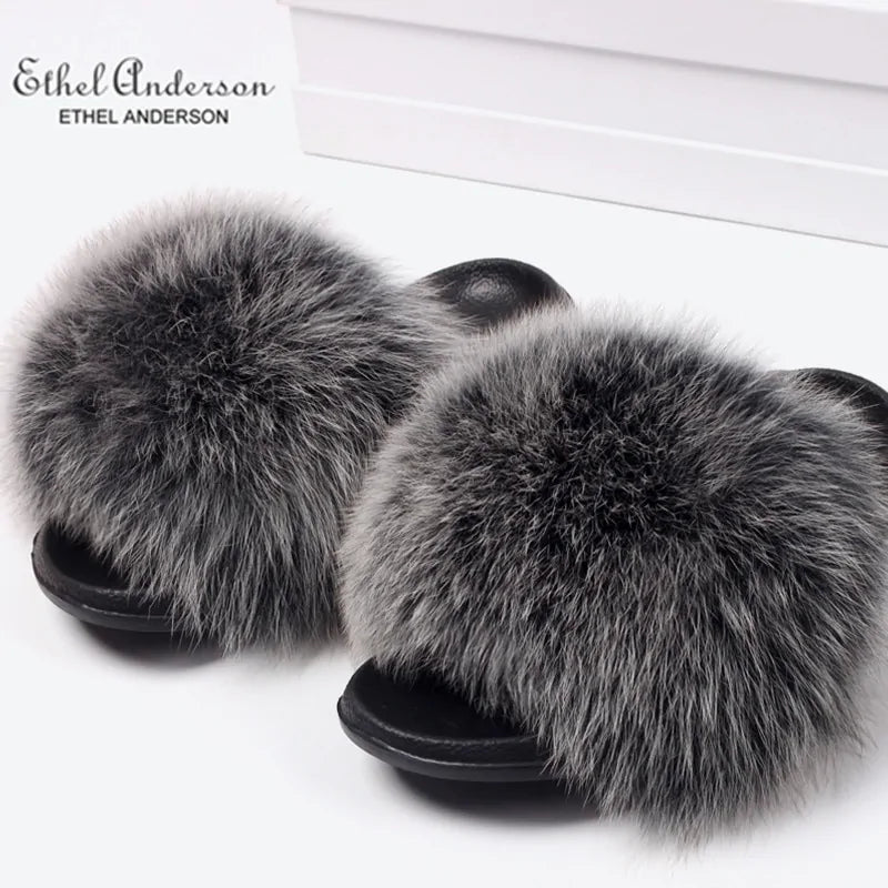 Fox Fur Slide Slippers