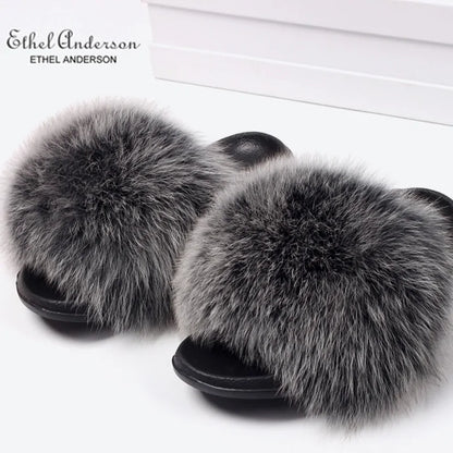 Fox Fur Slide Slippers