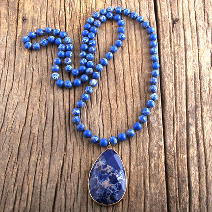 Bohemian Beaded Stone Teardrop Pendant Necklace