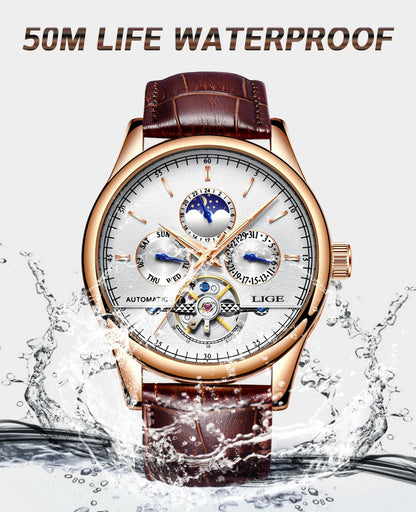 LIGE Belmont Automatic Mechanical Tourbillon Waterproof Watches