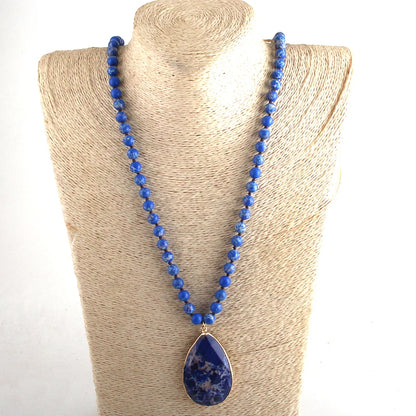 Bohemian Beaded Stone Teardrop Pendant Necklace