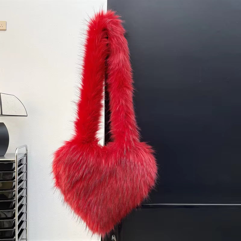 Plush Love Heart Fur Crossbody Bags