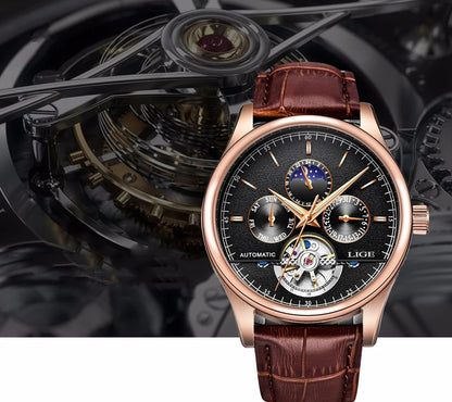 LIGE Belmont Automatic Mechanical Tourbillon Waterproof Watches