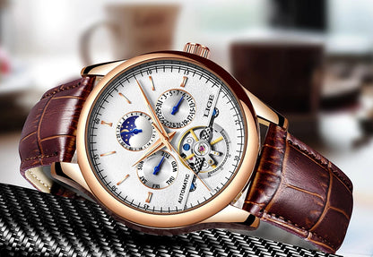 LIGE Belmont Automatic Mechanical Tourbillon Waterproof Watches