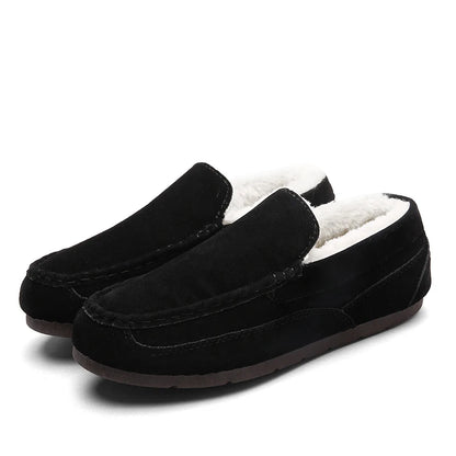 Fluffy Black Moccasin Slippers