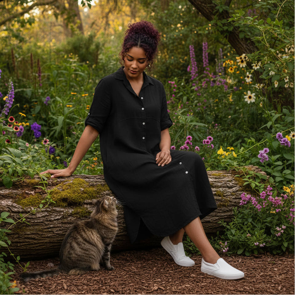 Plus Size Cotton Linen Shirt Dress