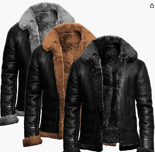 B3 Bomber Black Pilot Leather Fur Jackets