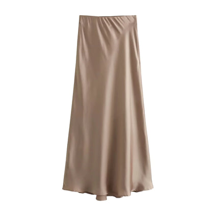 Satin High Waist A-Line Skirts