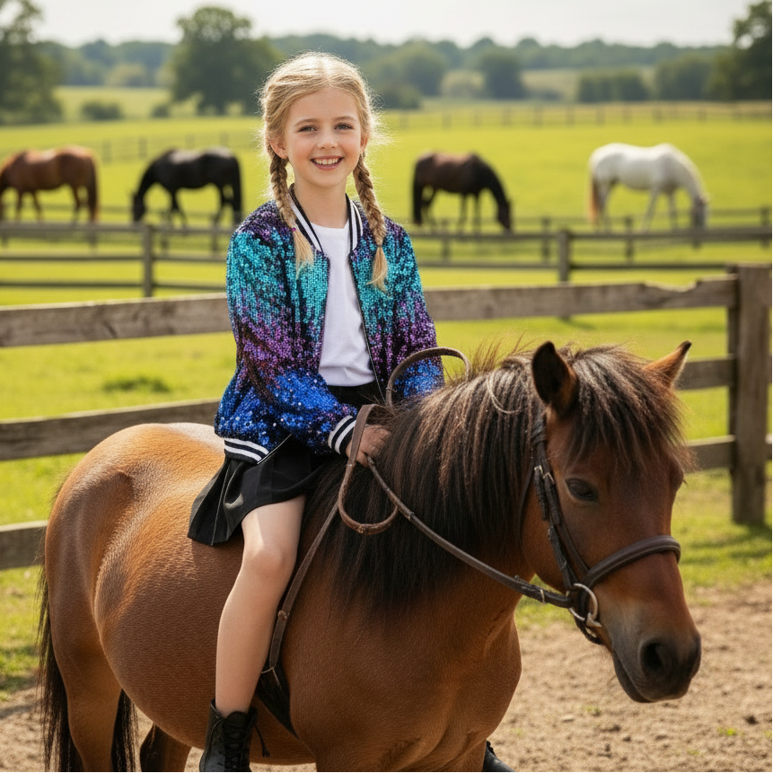 LOLANTA Girls Gradient Sequined Bomber Jackets