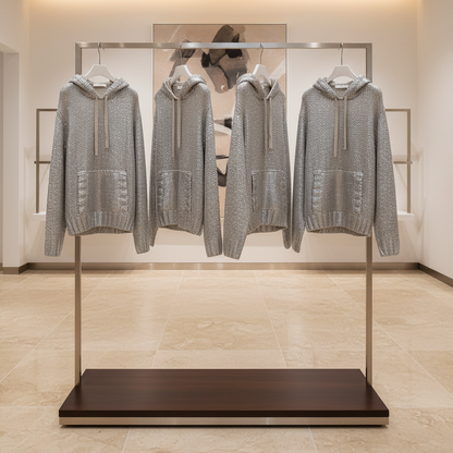 WOLFF Metallic Silver Hoodie Knit Sweater