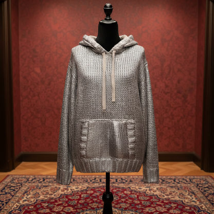 WOLFF Metallic Silver Hoodie Knit Sweater