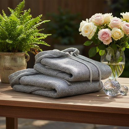 WOLFF Metallic Silver Hoodie Knit Sweater