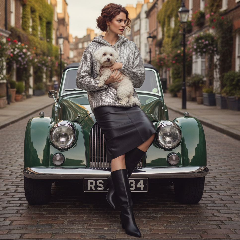 WOLFF Metallic Silver Hoodie Knit Sweater