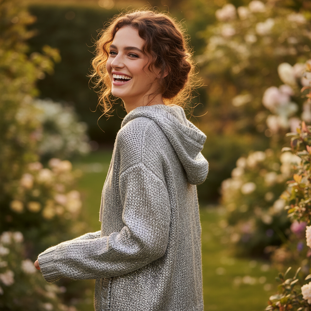 WOLFF Metallic Silver Hoodie Knit Sweater