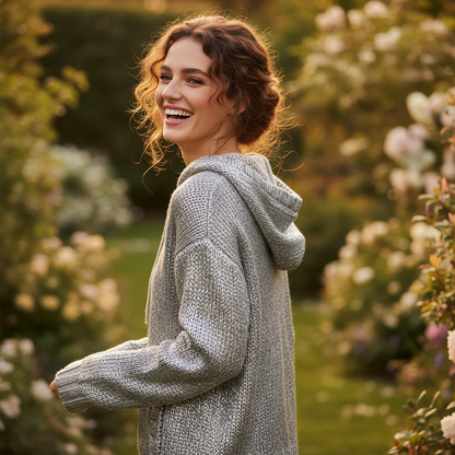 WOLFF Metallic Silver Hoodie Knit Sweater