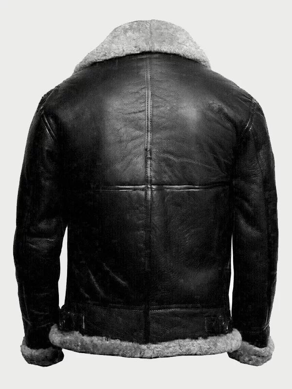 B3 Bomber Black Pilot Leather Fur Jackets