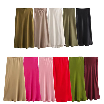 Satin High Waist A-Line Skirts