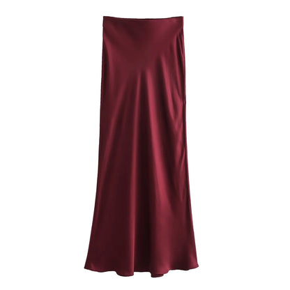 Satin High Waist A-Line Skirts