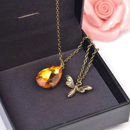 Vintage Amber & Bee Crystal Pendants