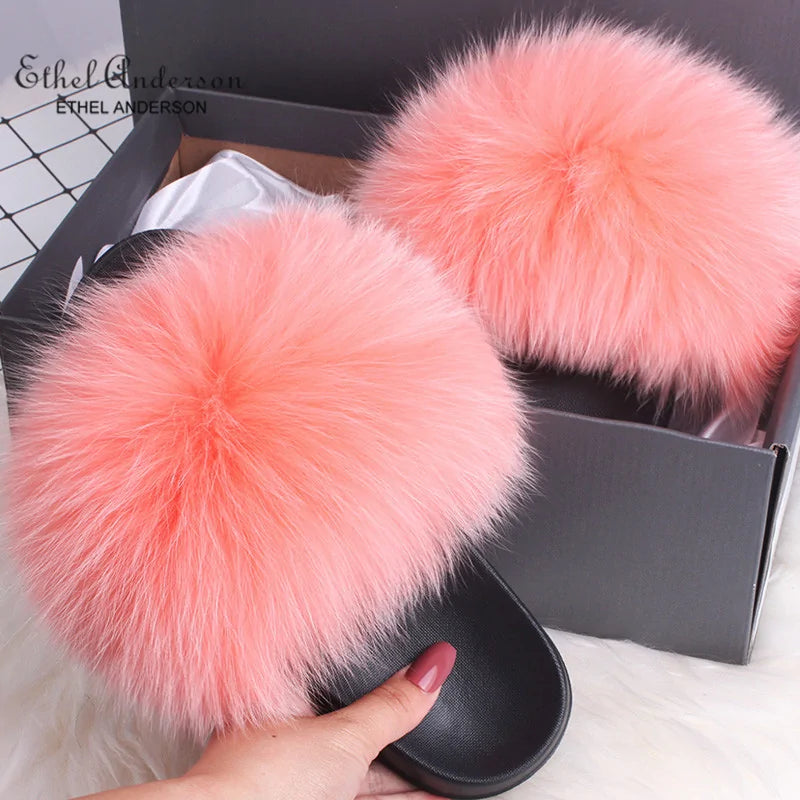 Fox Fur Slide Slippers