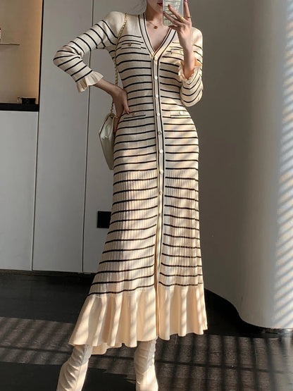 Armelline Sandro Striped Knit Midi Dress