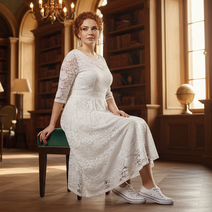 Chic Plus Size Lace Midi Dress