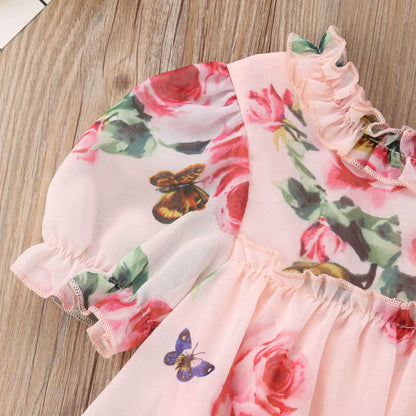 Floral Party Dress with Puff Sleeves