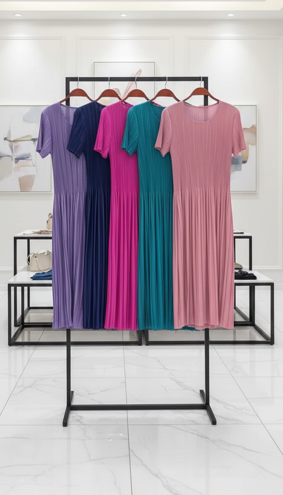 Classic Pleated Polyester Dress