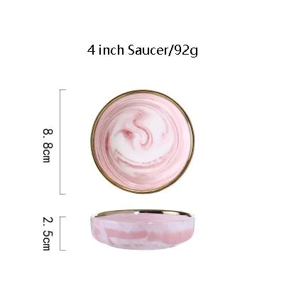 CasaVero's Pink Marble Gold Rim Dinnerware