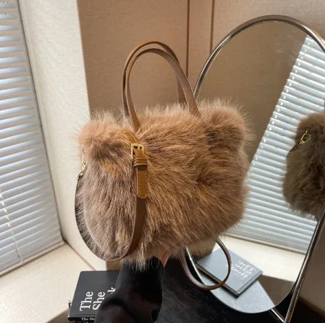 Faux Fox Fur Crossbody Tote Bags