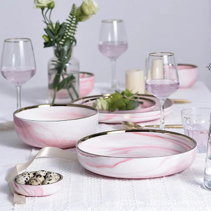 CasaVero's Pink Marble Gold Rim Dinnerware