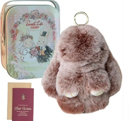 Sweet Life Bunny Lulu - Plush Rabbit Fur Key Ring and Tin