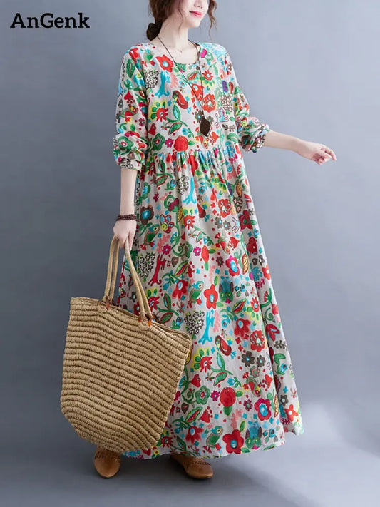 Floral Print Long Sleeve Maxi Dresses