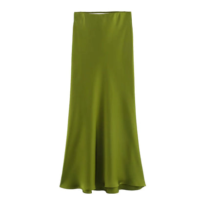 Satin High Waist A-Line Skirts