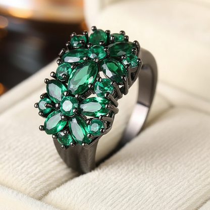 ANGOL Bohemian Emerald and Black Star Synthetic Zirconia Statement Ring