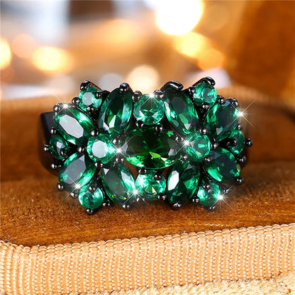 ANGOL Bohemian Emerald and Black Star Synthetic Zirconia Statement Ring