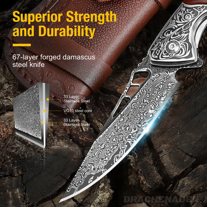 DRACHENADER VG 10 Damascus Shark Dragon Pocket Knife