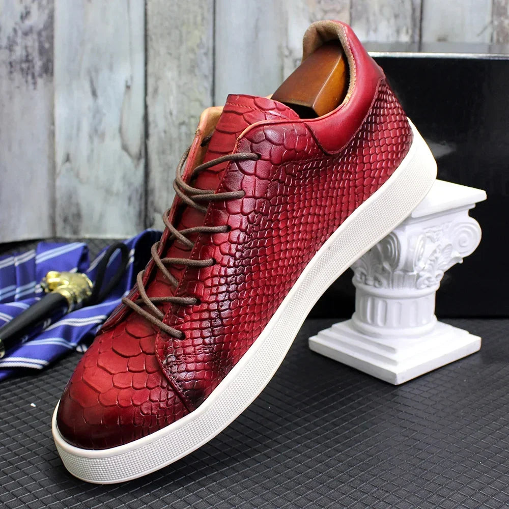 Derby Crocodile Embossed Flat Leather Sneakers