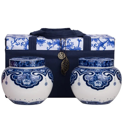 Retro Blue and White Porcelain Decorative Jars