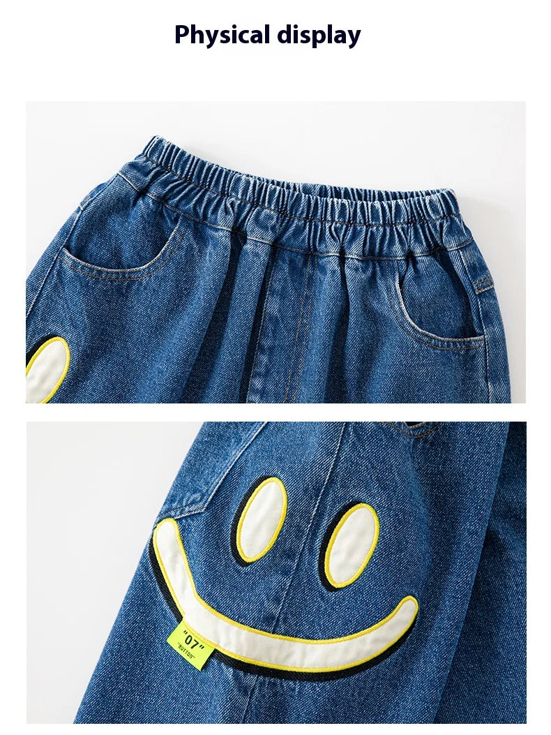 MAOMU Smiley Denim Jogger Pants