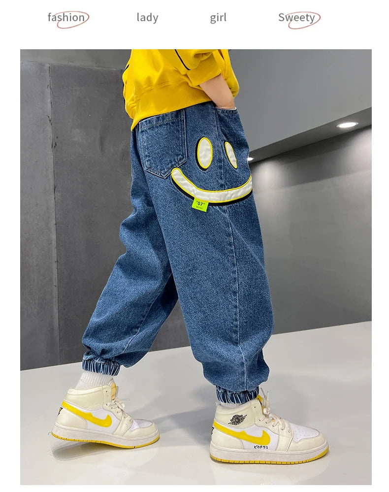 MAOMU Smiley Denim Jogger Pants