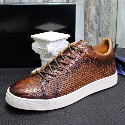 Derby Crocodile Embossed Flat Leather Sneakers